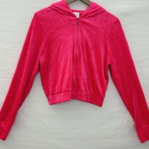 Aerie Zip Up Hoodie Large Hot Pink Velour Velvet Track Suit Y2K Soft Cozy Crop